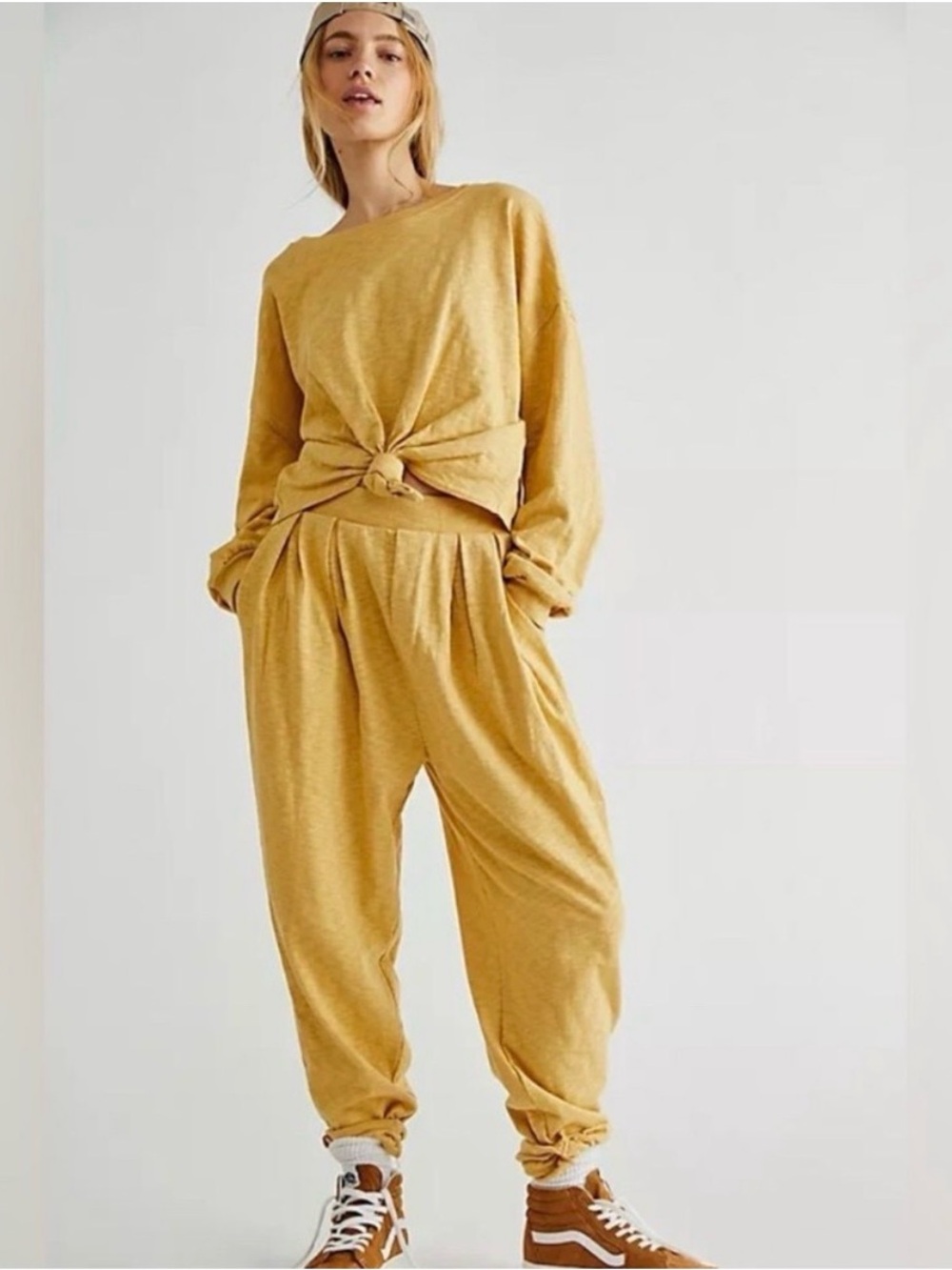 Free People FP Beach Culver City Co-Ord Matching Pants Top Set Mustard Yellow